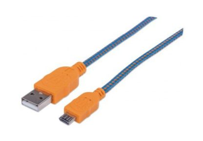 MANHATTAN CABLE CON RECUBRIMIENTO TEXTIL USB 2.0 A MACHO - MICRO USB 2.0 B MACHO 1 METRO AZUL-NARANJA - Image 2