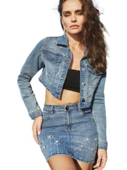 CHAMARRA CROP DE MEZCLILLA GRIS SEVEN JEANS