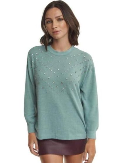 BLUSA CON PEDRERIA AZUL MENTA HOLLY LAND