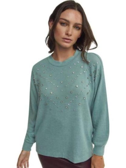 BLUSA CON PEDRERIA AZUL MENTA HOLLY LAND - Image 3