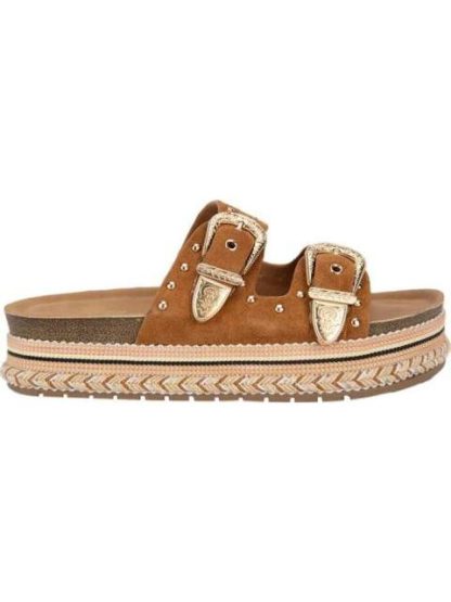 SANDALIA PLANA HEBILLAS CAMEL VI LINE FASHION