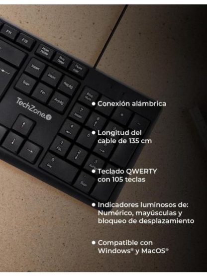 TECLADO TECHZONE GRIMLY ALAMBRICO USB NEGRO (ESPANOL) - Image 6